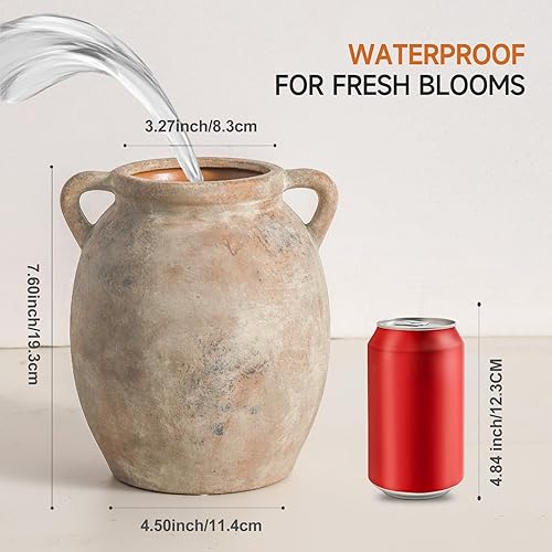 Miniatura 2 de Florero de cerámica de 7.6 pulgadas, jarrón rústico de granja, jarrones decorativos de terracota para decoración del hogar, chimenea, sala de estar,