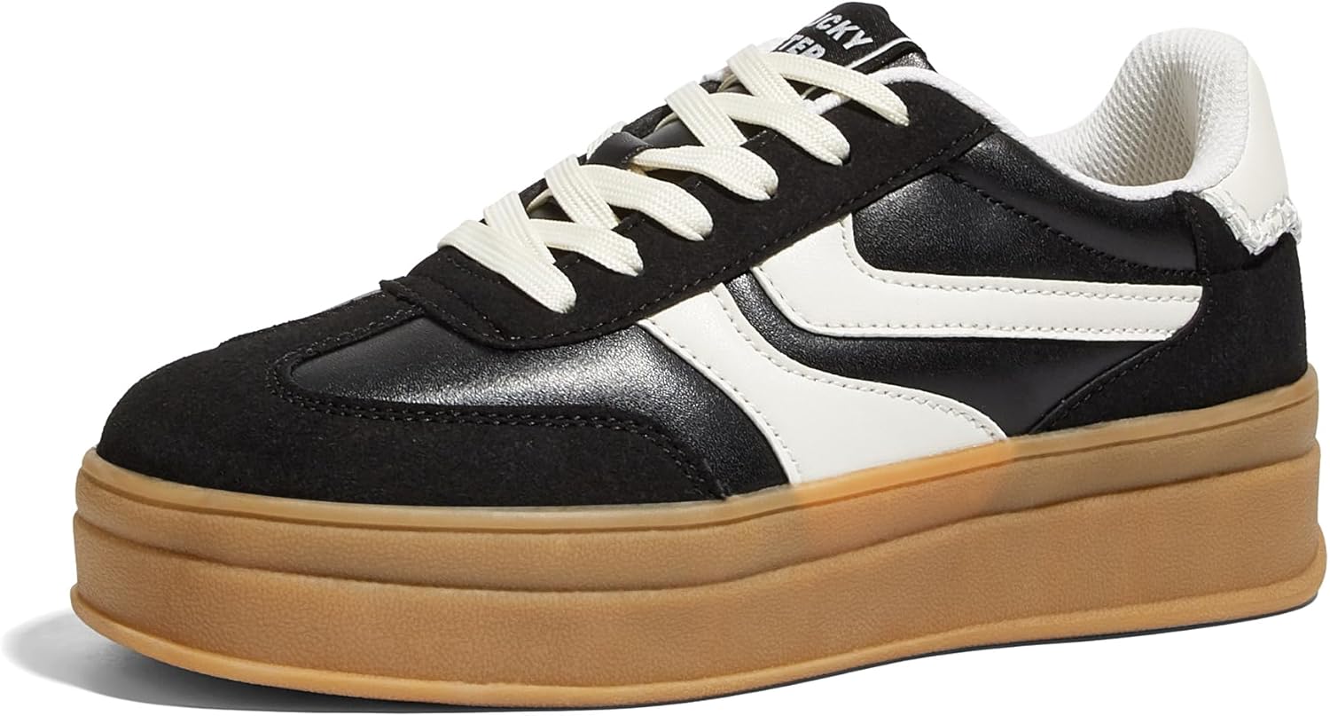 LUCKY STEP Platform Sneakers for Women Fashion Retro Thick Rubber Gum Sole Comfortable Tennis Skate Trainer Classic Walking Shoes Casual Streetwear