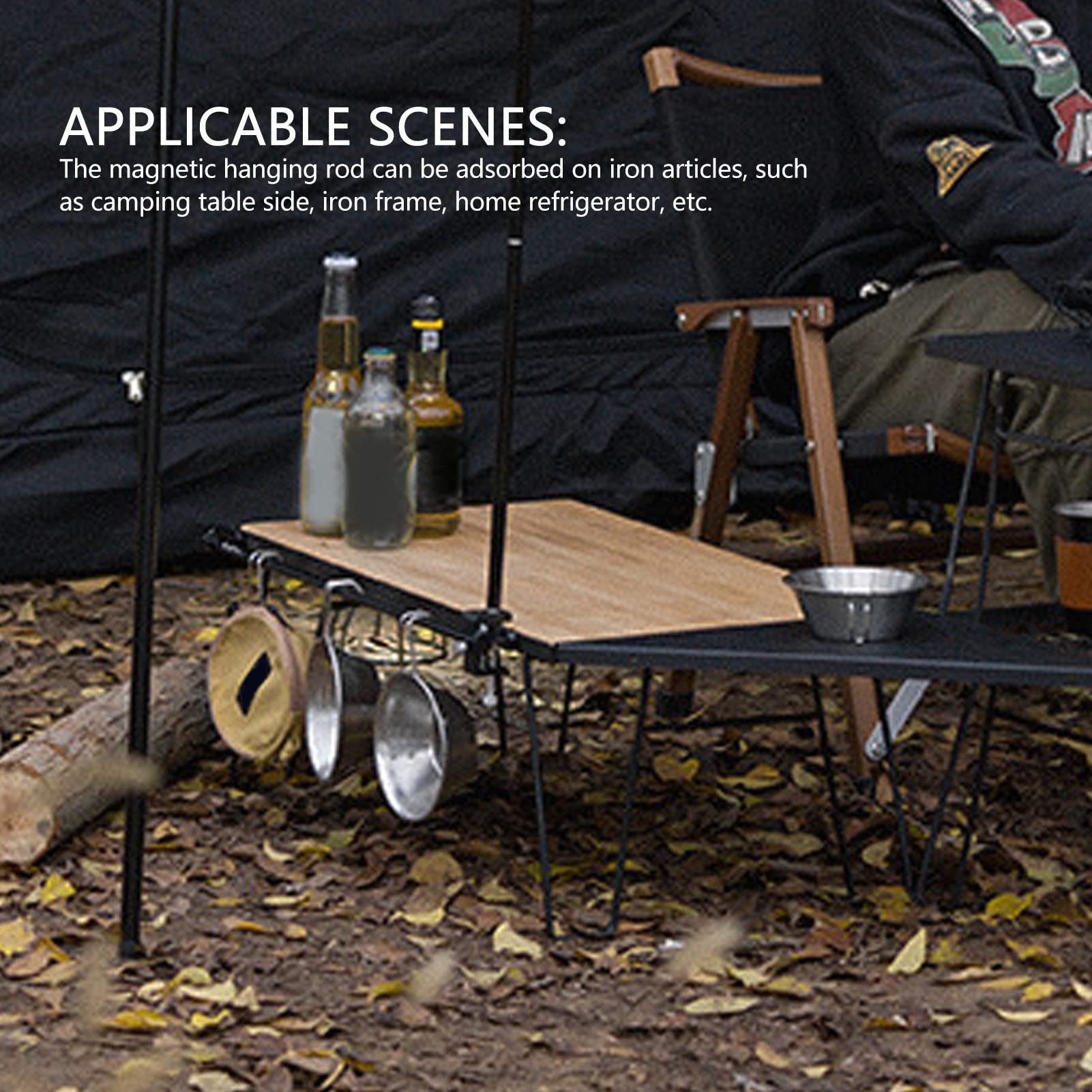 lvifloae Magnetic Hooks Heavy Duty,Camping Magnetic Rod Magnetic Hanging Rod with Hooks Multifunctional Metal Side Suspension Bar for Outdoor Camping