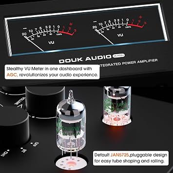 Douk Audio Bluetooth Tube Amp: 300W x2 TPA3255 2 Channel Stereo Power Amplifier Dual VU Meters & Super Bass for Home Theater & Hi-Fi Systems (T6 PRO)
