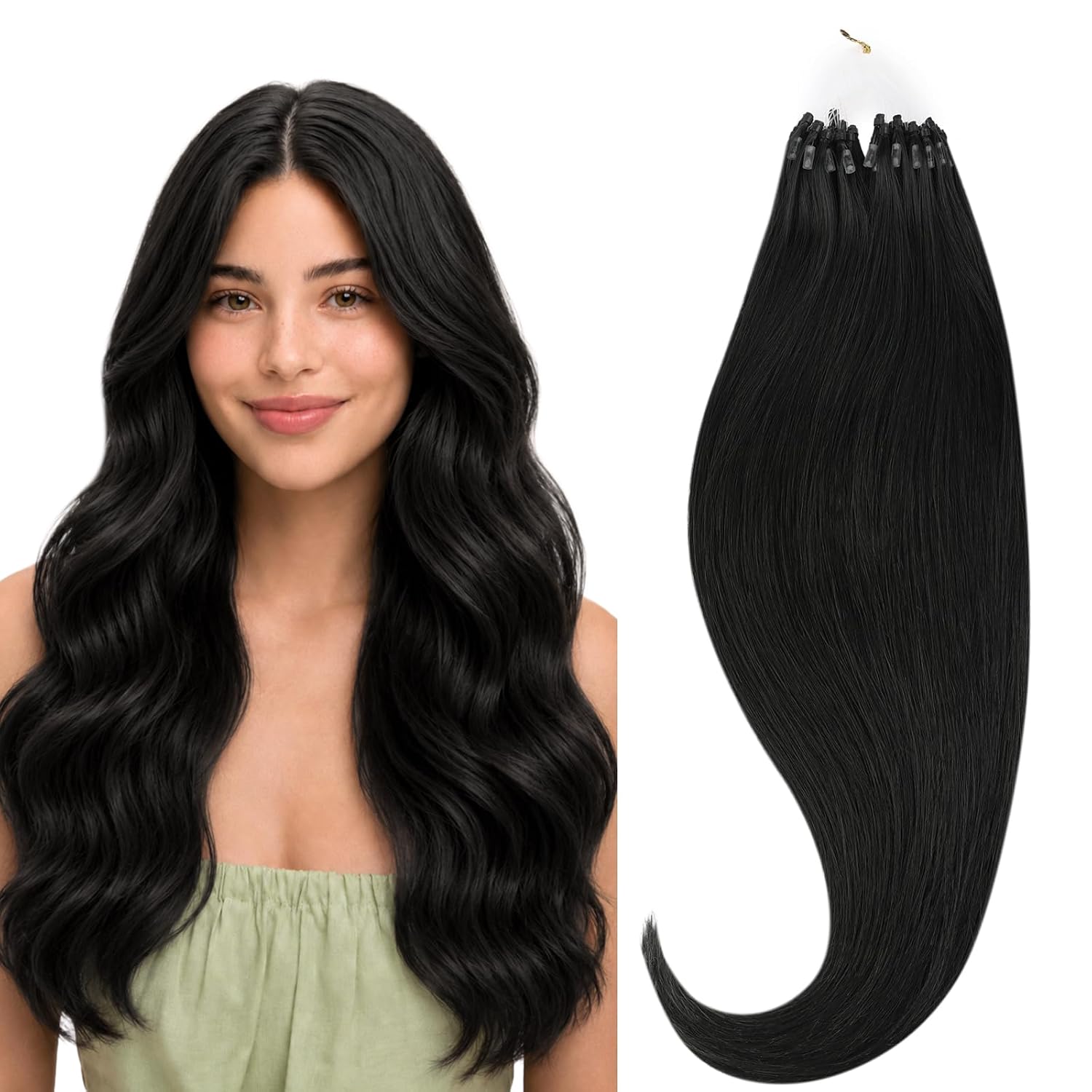 HOTBANANA Microlink Hair Extensions - Jet Black 14 Inch