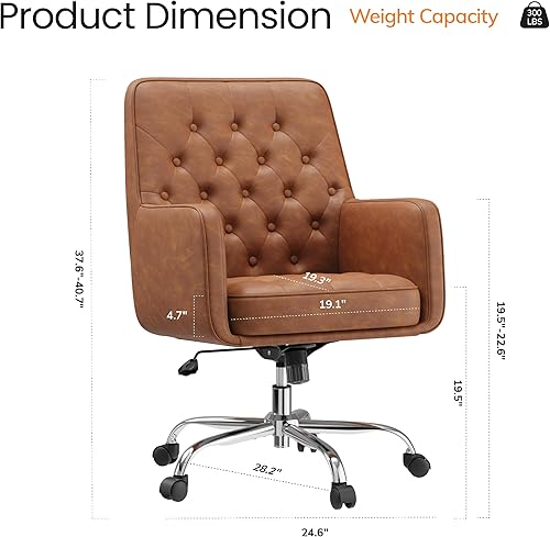 Miniatura 2 de COLAMY Verso - Silla de escritorio para el hogar con reposabrazos, silla de oficina giratoria de cuero, altura de ajuste con ruedas, cómodo asiento