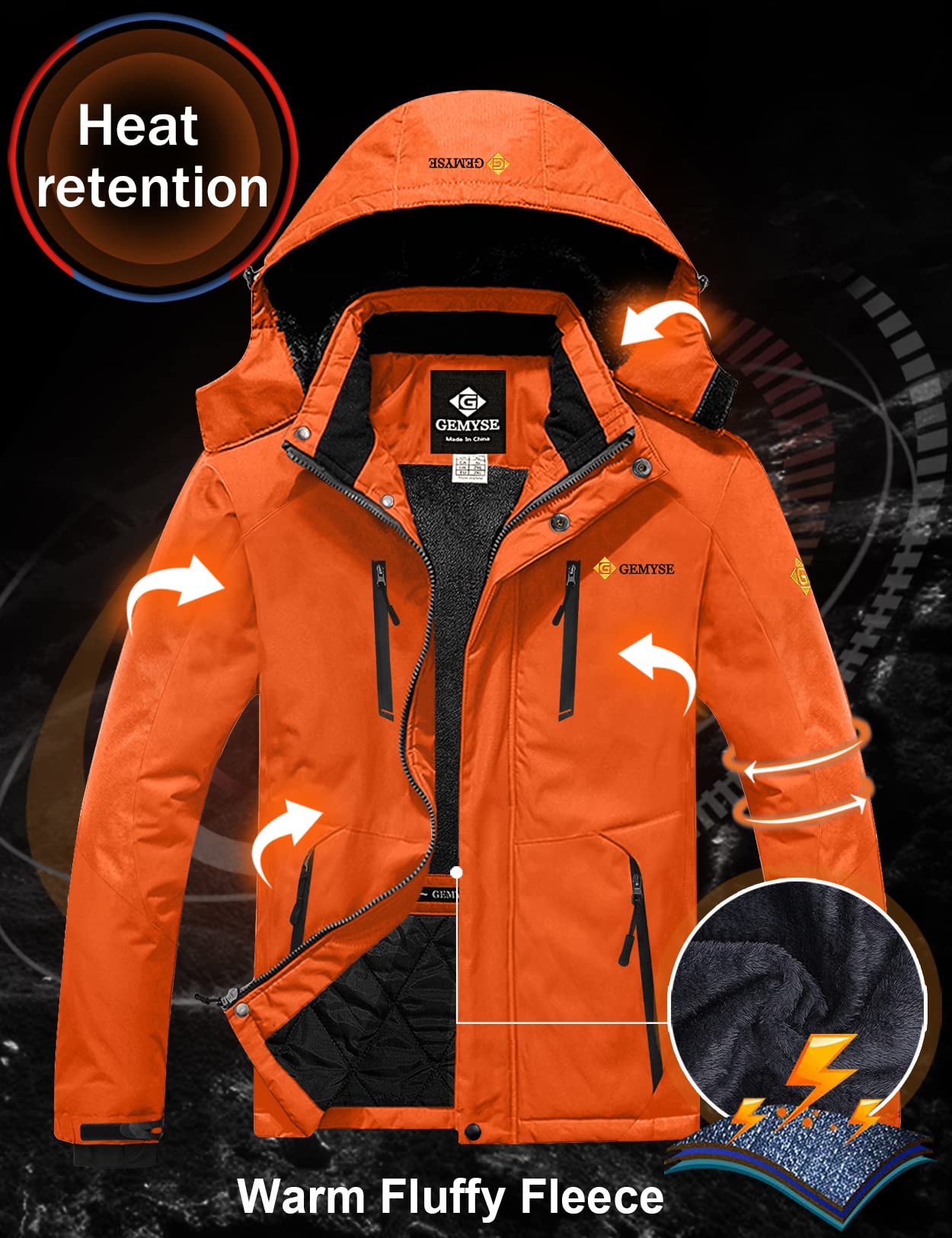 GEMYSE Chaqueta de Esquí Impermeable de Montaña para Hombre Abrigo de Invierno Antiviento con Capucha