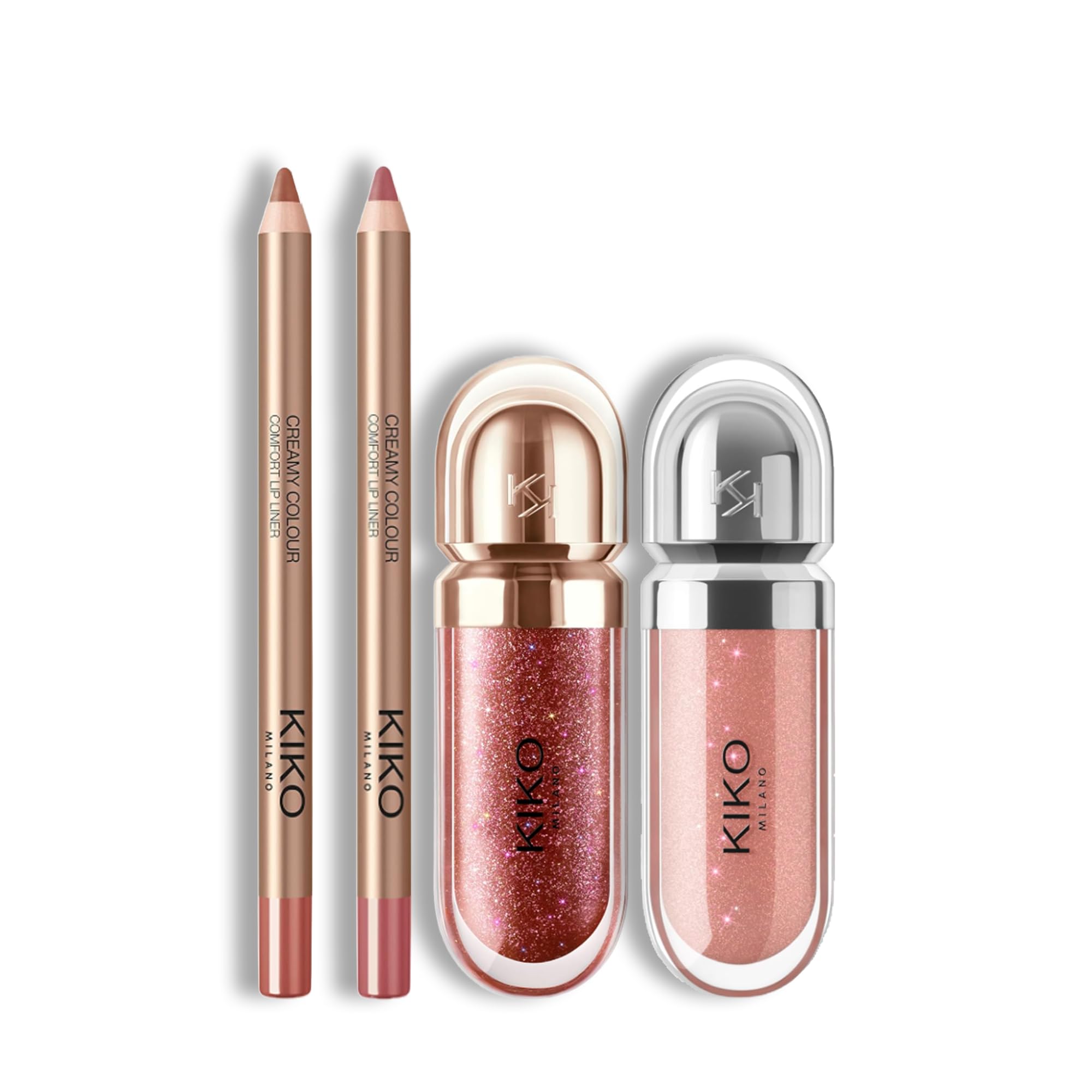 KIKO Milano Lip Glow Sets | Creamy Comfort Lip Liner 05, 21 & 3D Hydra Lipgloss 20,44 | The Perfect Lip Set for Defined & Glossy Lips