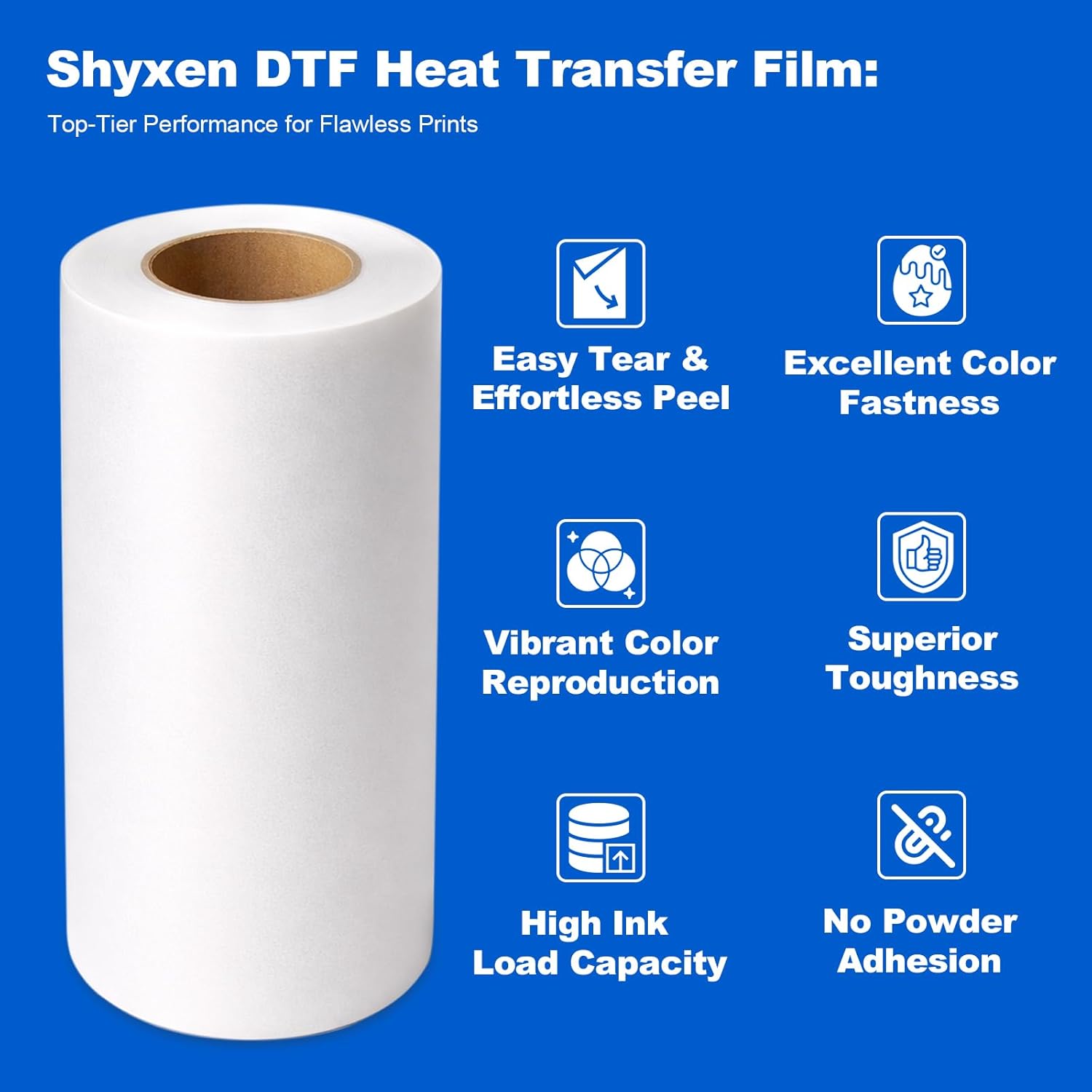 SHYXEN Instant Peel DTF Transfer Film Roll – 13 inch x 328 ft Double-Sided Matte Clear PreTreat PET Film for Inkjet Printer Direct Print on T-Shirts Textile