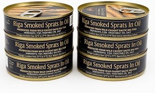 Sprats Riga Smoked (6 Pack) HolanDeli 5.6 oz Tins in Vegetable Oil Product of Latvia, Kosher