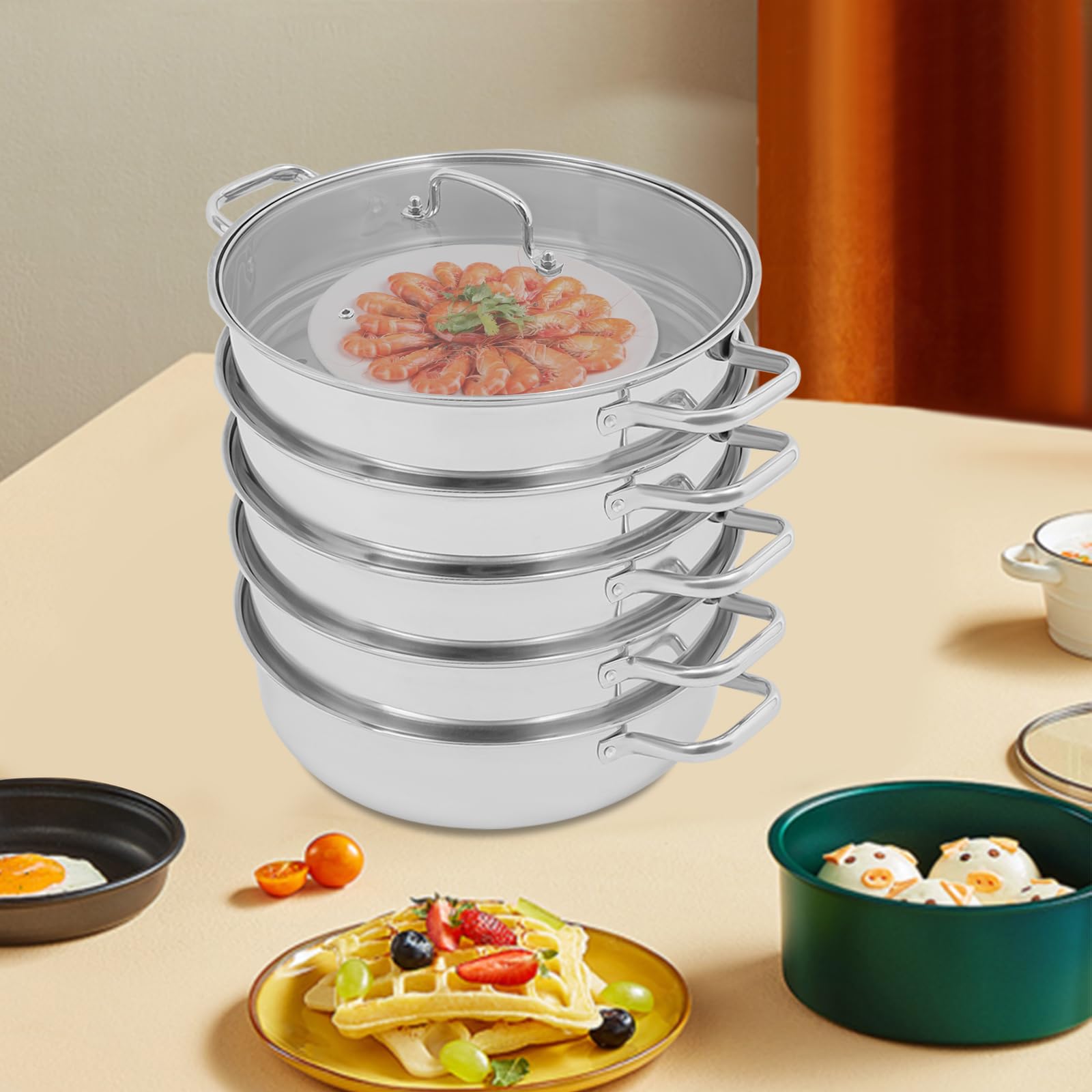 Dampfgarer Topf 5 Etagen Edelstahl Dampfkocher Mantowarka mit 4 Dampfgitter Dampftopf Kartoffeldämpfer Dampfgartopf Dampfgarer Kochtopf (Durchmesser 28 cm) (Durchmesser 32cm)
