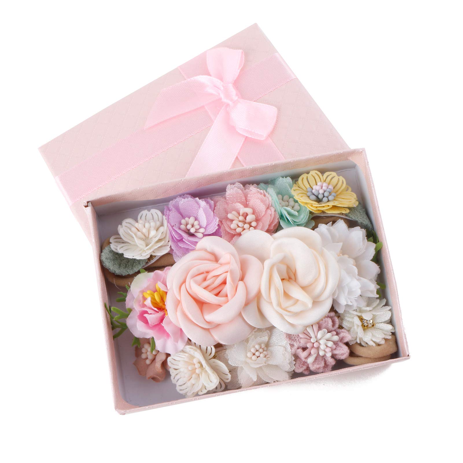 cherrboll 3 diademas de flores para bebé, súper suaves y elásticas, de nailon, para recién nacidas