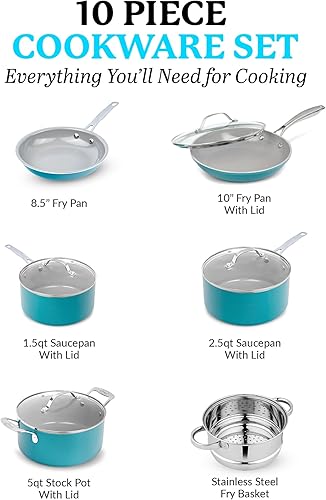 Miniatura 2 de Gotham Steel Juego de ollas y sartenes de cerámica antiadherentes, juego de utensilios de cocina de cocina, juego de ollas y sartenes, juego de