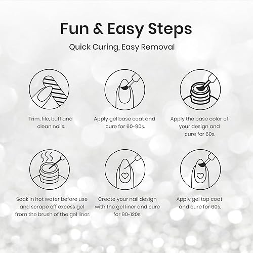 Miniatura 6 de beetles Esmalte de Uñas en Gel Delineador para Arte de Uñas - 2 Piezas Esmalte de Uñas en Gel con Purpurina Reflectante, Esmalte de Uñas Delineador