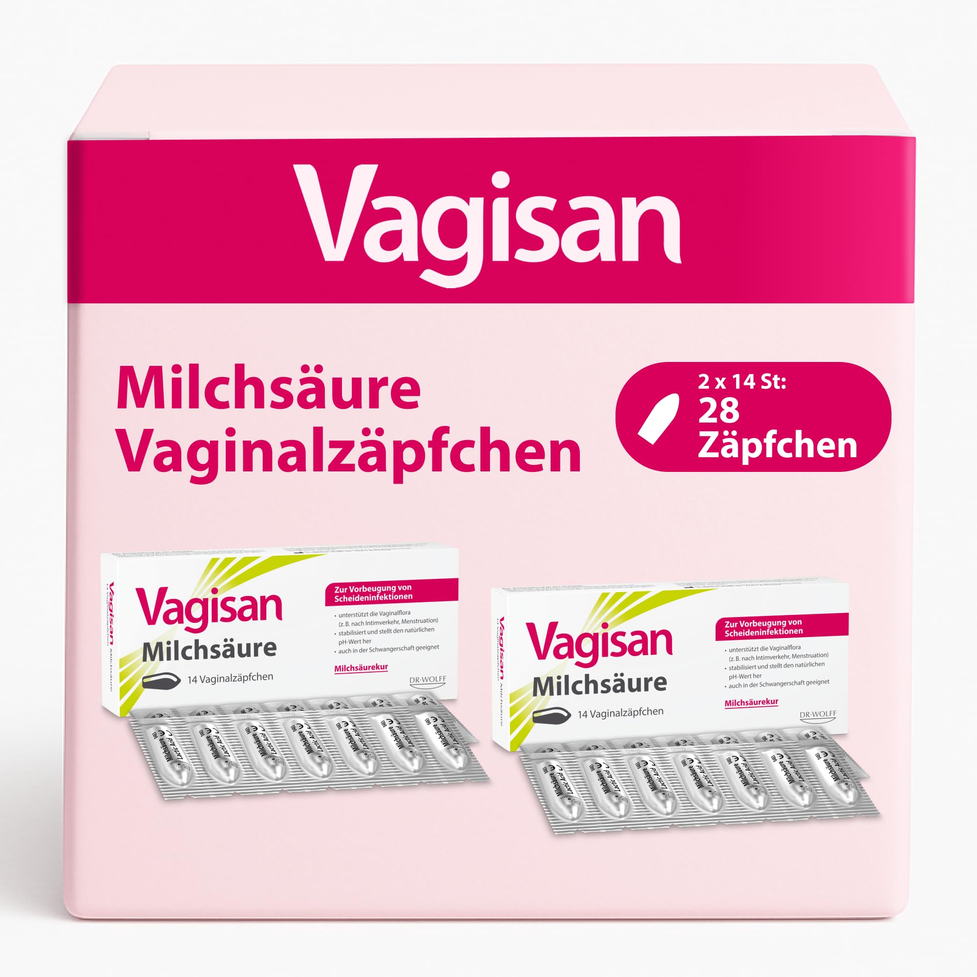 Vagisan Milchsäure - 2 x 14 St. | Vaginalzäpfchen zur Unterstützung der Scheidenflora und zur Vorbeugung von Scheideninfektionen | Intimpflege mit Milchsäure