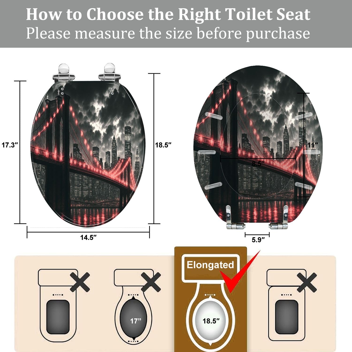 Asiento de inodoro alargado para baño