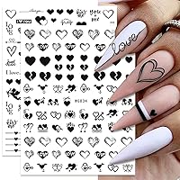 Vista 2 de 6 hojas de calcomanías autoadhesivas 3D para uñas de corazón negro y rojo Cupido corazón amor calcomanías para uñas naturales uñas acrílicas diseño