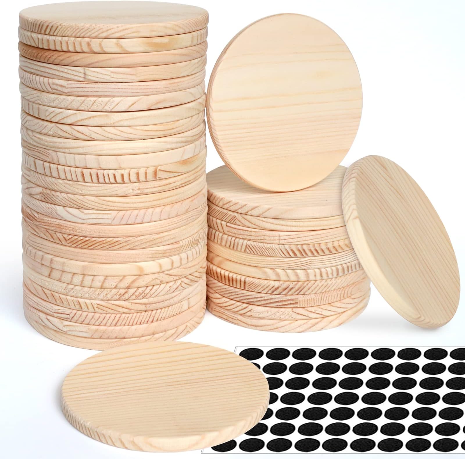 48 Pieces Unfinished Wood Coasters, GOH DODD 4 Inch Round Blank Wooden Coasters