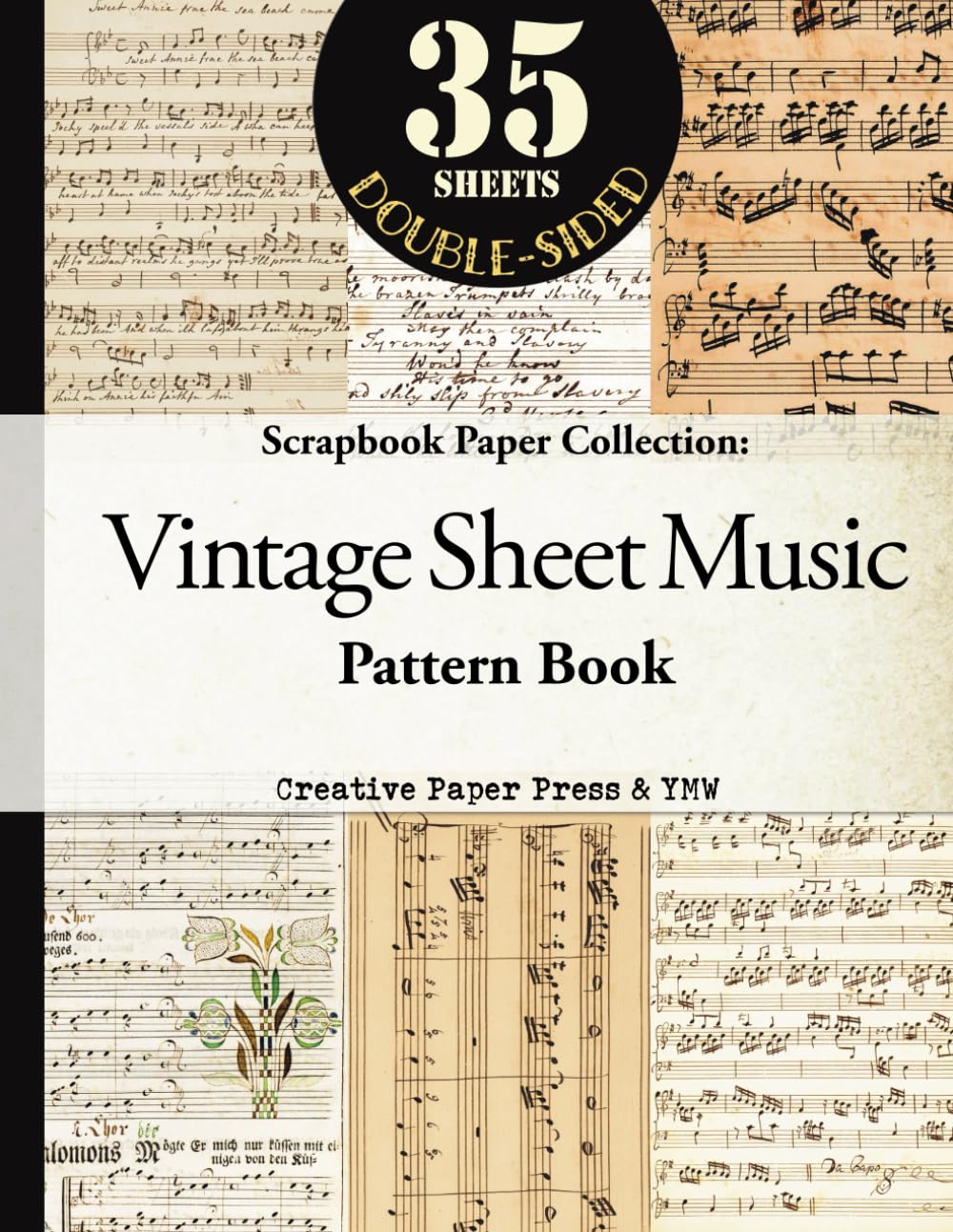 SCRAPBOOK PAPER COLLECTION - Vintage Sheet Music Pattern Book: 35 Double-Sided Booklet, 8.5x11 inches, 72 Color pages