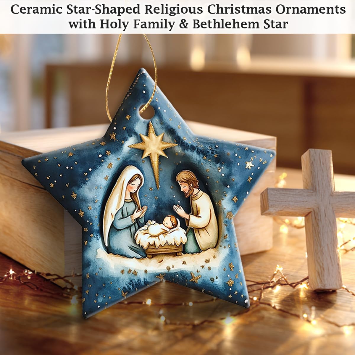 Nativity Scene Ornaments for Christmas Tree Decorations – Ceramic Star-Shaped Religious Christmas Ornaments with Holy Family & Bethlehem Star – Nativity Ornament - Image 6