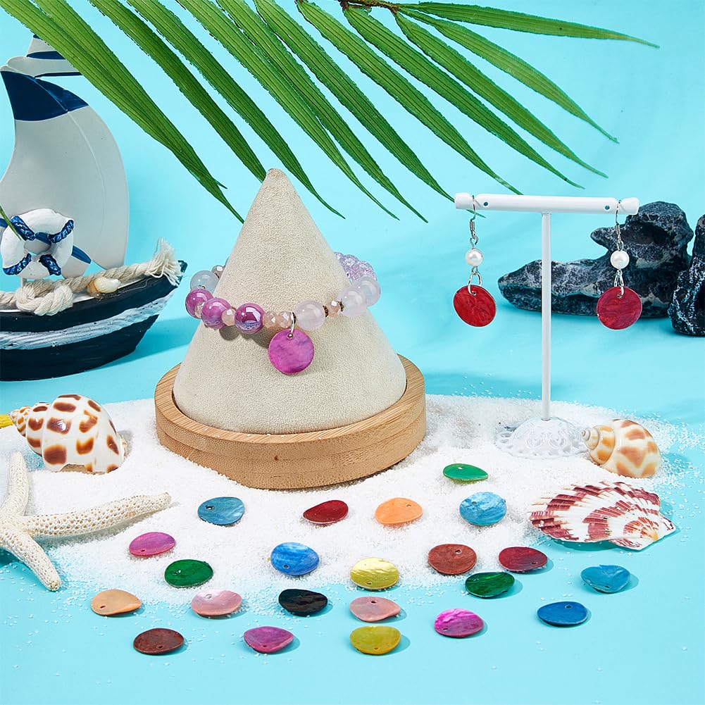 150 Stück Flache Muschel-Perlen Rund, 15 Mm - Bunte Mischung, Mit Loch Für Schmuck