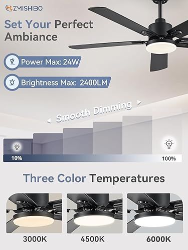 Miniatura 3 de ZMISHIBO 2 Pack 52" Ceiling Fans with Lights, Black Modern Ceiling Fan with Remote, Farmhouse Indoor Ceiling Fan with Dual Finish Blades, Quiet &