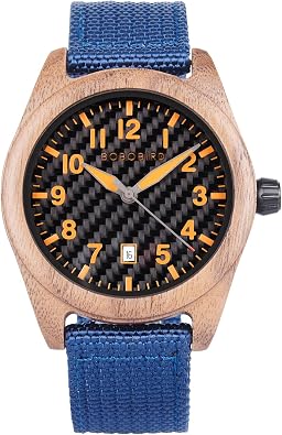 BOBO BIRD Wooden Casual & Business Watch with Nylon Strap, Carbon Fiber Dial Japanese Quartz Movement Wood Watch Lightweight Date Display Wristwatch Multiple Colors