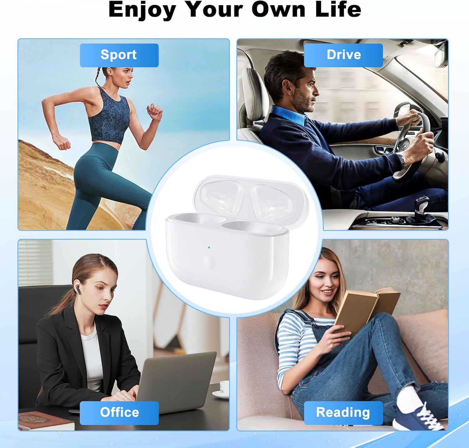 Wireless Charging Case Replacement Compatible with AirPods Pro 1st & 2nd Generation, Earbuds Charger Case with Bluetooth Pairing Sync Button, Fast Charging, Dual Wireless & Wired Options