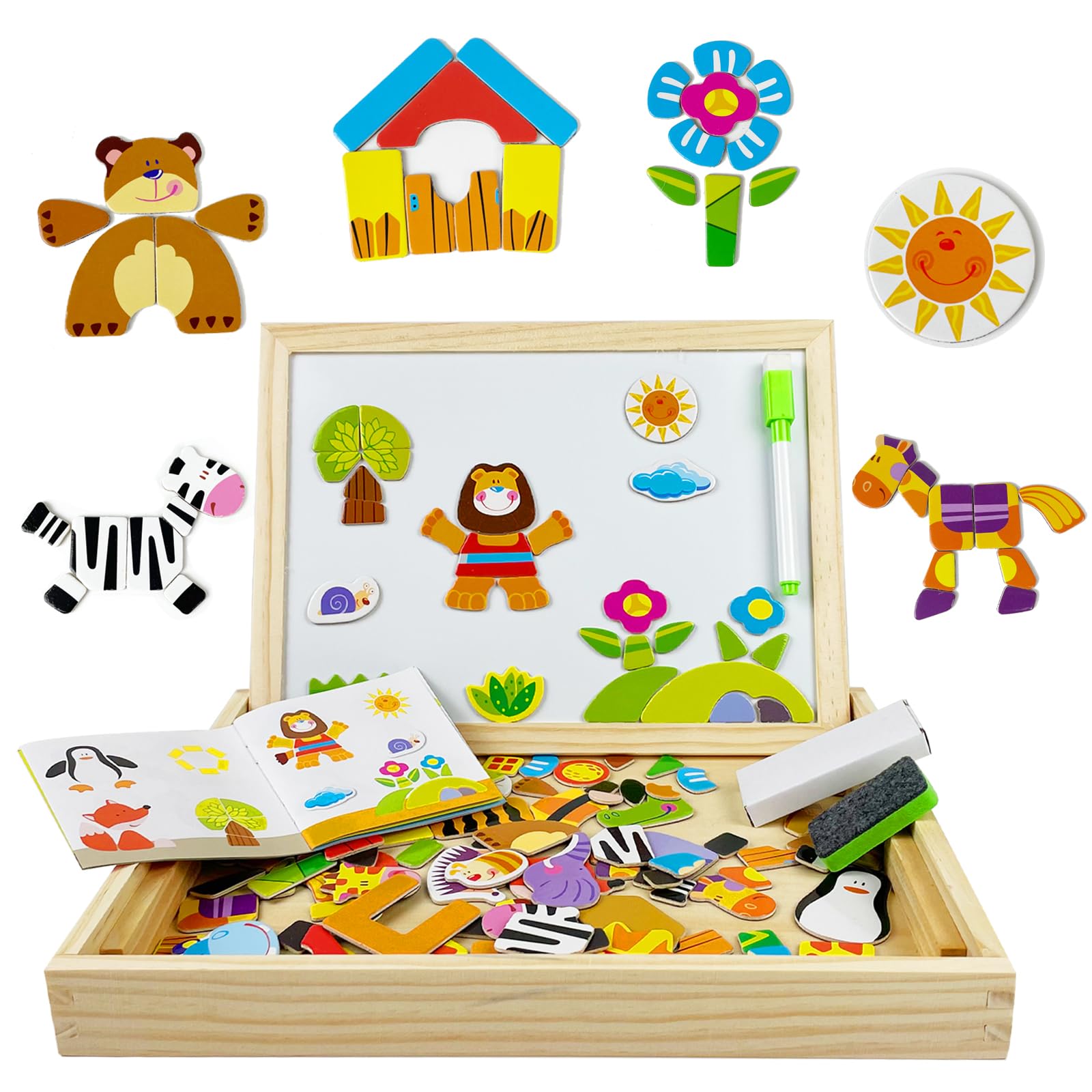 EACHHAHA 118 Piezas Puzzle magnético de Madera, Juguetes con patrón de Bosque, Juguetes educativos para Dibujar, Patrones Ricos, combinación Libre, Desarrolla la imaginación, para niños de 3 4 5 años