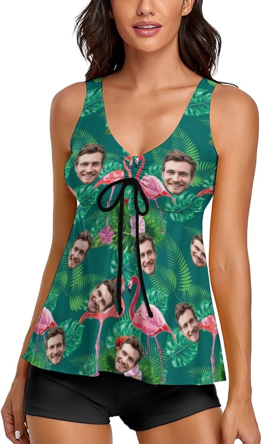 Custom Face Tankini Swimsuits for Women Personalized Love Heart 2 Piece Bathing Suits with Husband Face Swimwear Shorts Tank