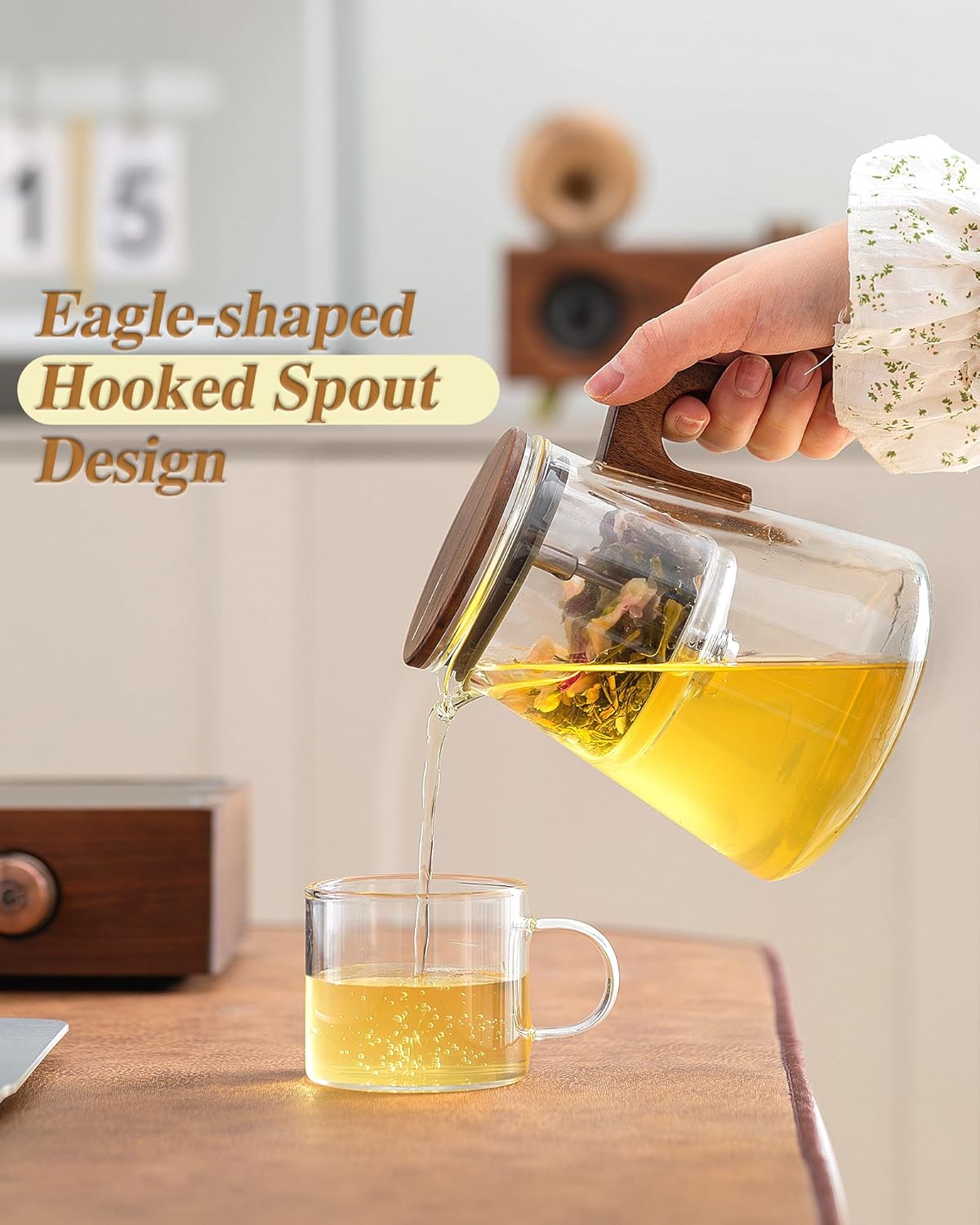 ZENS Magnetic Tea Pot, Enchanted Glass Teapot with Infuser and Magnetic Suction Lid for Mess-Free Loose Tea Diffusers, Walnut Wood Handle, Tea Lovers Gifts - Image 7