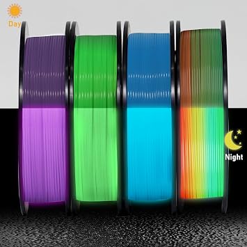 YOUSU 3D Printer Filament Bundle,Glow in The Dark Filament Multicolor,PLA Filament 1.75 mm,Green, Blue,Purple and Rainbow Accuracy +/- 0.03 mm,250g X 4 Pack