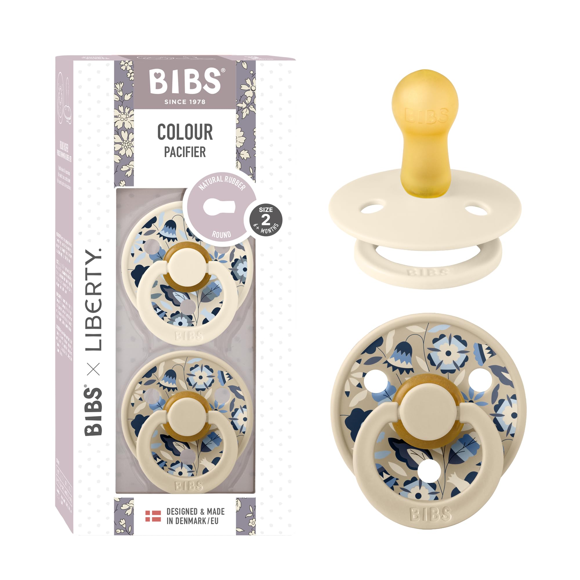 BIBS Liberty Dummies | 2 Colour Natural Rubber Latex Soothers | BPA Free Dummy | Round Nipple Pacifier | Designed & Made in Denmark | Strawberries and Cream Ivory Mix | Size 2 | 6+ Months — view 31