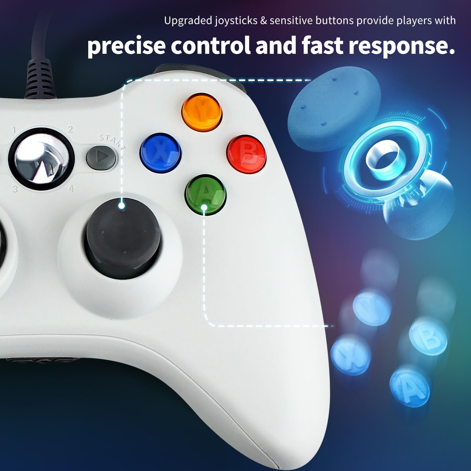 OSTENT Przewodowy kontroler kabla USB, kompatybilny z konsolą Microsoft Xbox 360, PC, komputerem, grami wideo (biały)