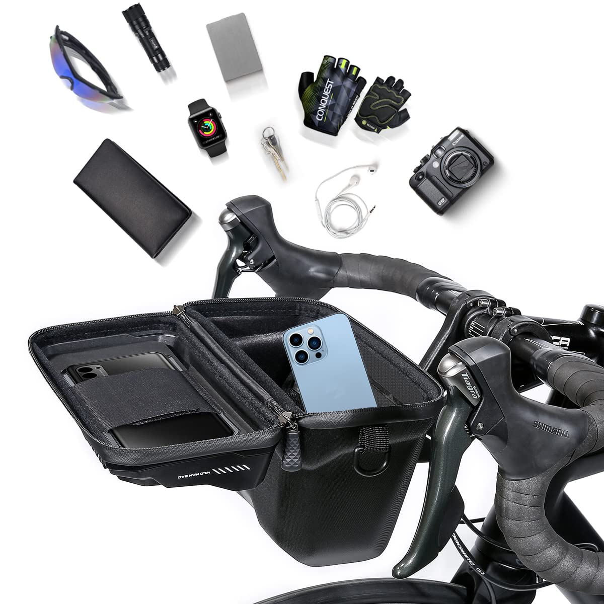 Borsa da manubrio per bicicletta, borsa per il telaio, borsa per il tubo superiore, impermeabile, con scomparto trasparente per smartphone da 6,7"