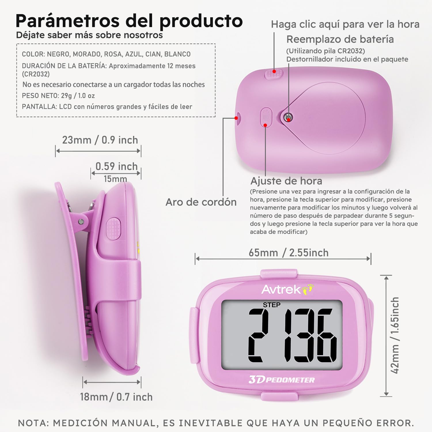 AVTREK Pedometro 3D Mini Pedometro Senza App Bluetooth per Camminare o Correre Attività Escursionismo all'aperto