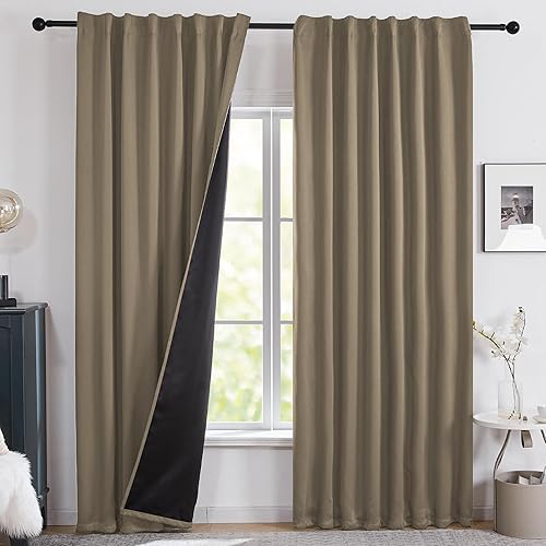 Miniatura 13 de Deconovo - Cortinas 100% opacas de mezcla de lino 52" x 84" (2 paneles, gris) – Aislamiento térmico, reducción de ruido – Colgante de 3 vías