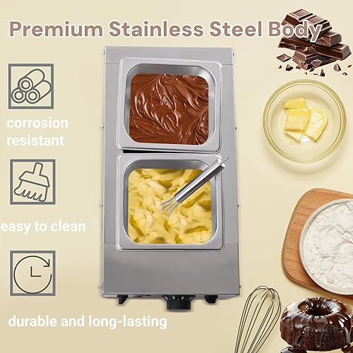 Miniatura 6 de Máquina de templado de chocolate de 2 tanques de 9 libras, derretidor de chocolate de 800 W, olla de fusión de chocolate con temperatura ajustable