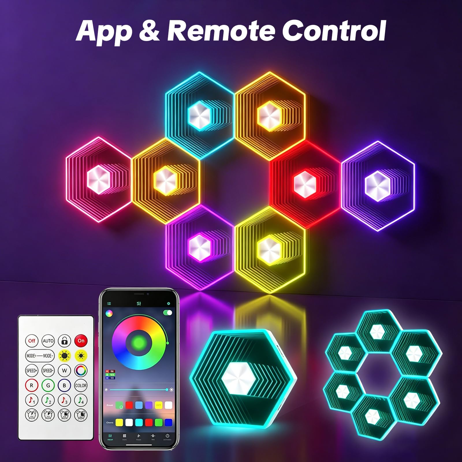 Paneles de Pared LED RGB Hexagon Modulares, Luces de Panal DIY 16 Millones Colores, Control App & Mando a Distancia, Sincronización Musical para Sala Juegos