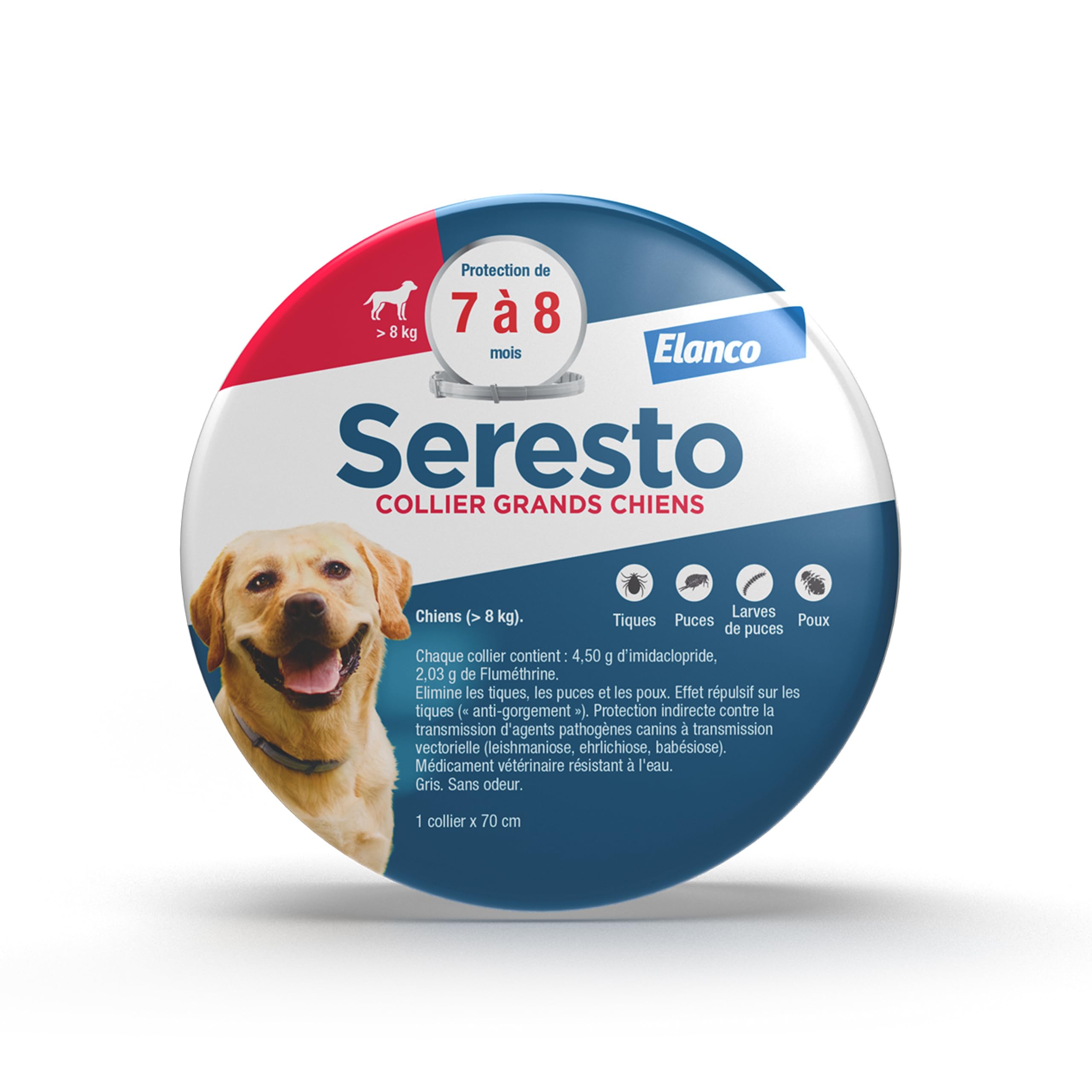 Seresto Collier anti-puces pour chiens Grand chien (+8 kg) – Protection longue durée