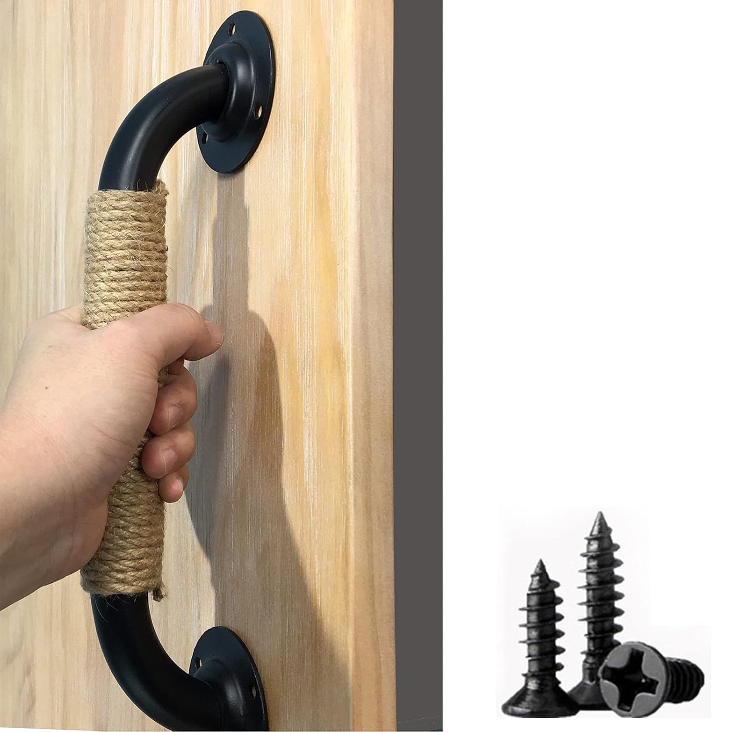 Poignée de porte de grange en fer forgé vintage 85cm aspect métal noir massif
