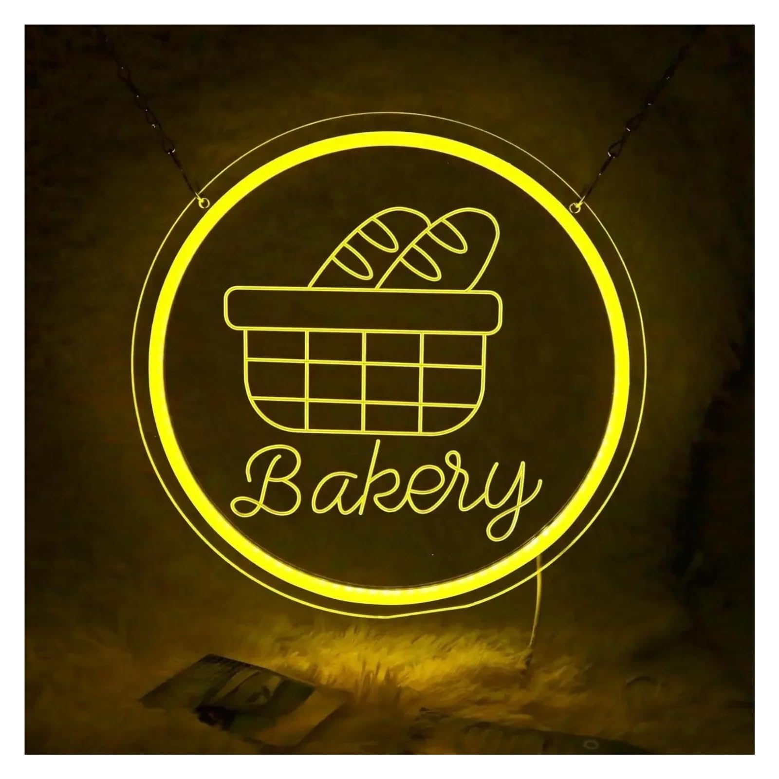 Shouxi One Color Sign Lamp Bakery Neon Sign Bread Baguette Neon Light Dimmable Neon Sign For Shop Wall Decor 38Cmx38cm