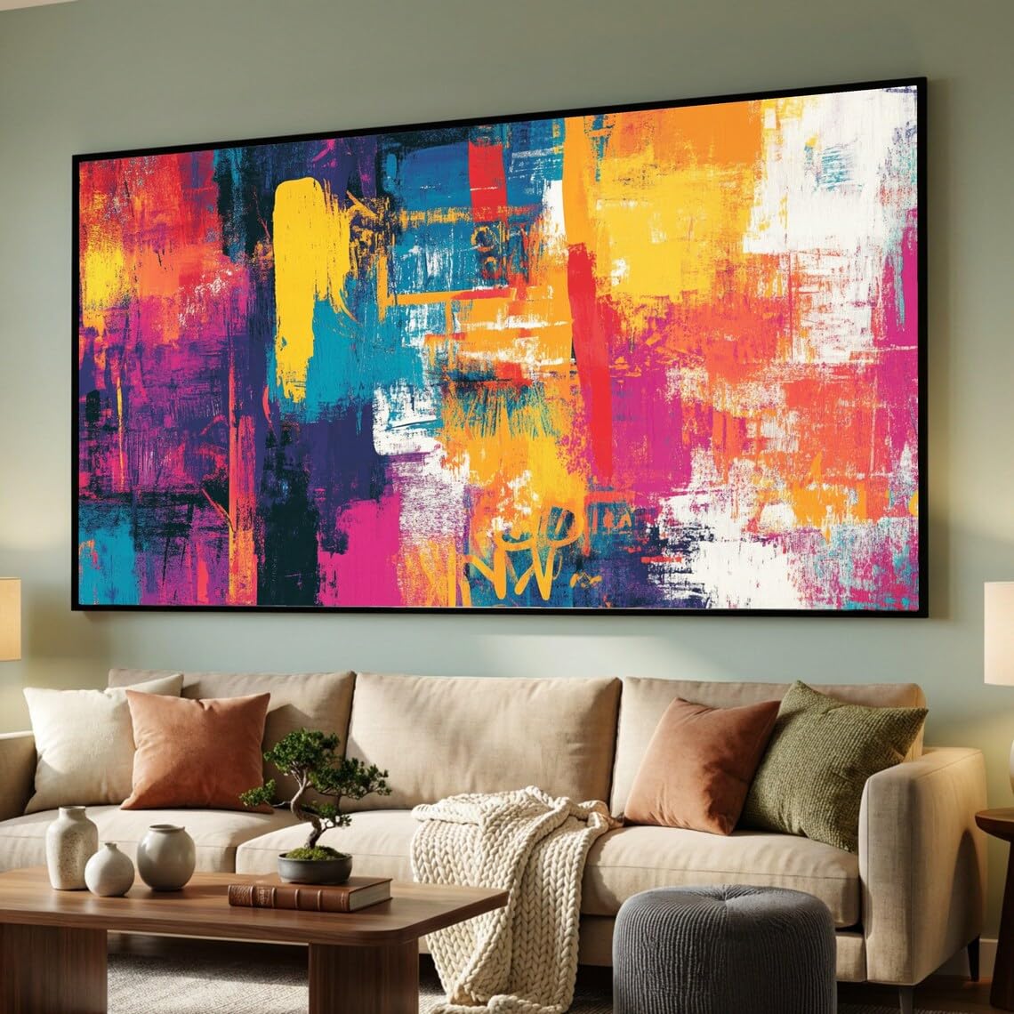 Tableau abstrait sur toile moderne colorée grand format 50x90 - 8