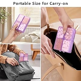 FYY Daily Pill Organizer,7 Compartments Portable Pill Case Travel Pill Organizer,[Folding Design] Large Pill Box for Purse Pocket to Hold Vitamins,Cod Liver Oil,Supplements and Medication-Clear Purple