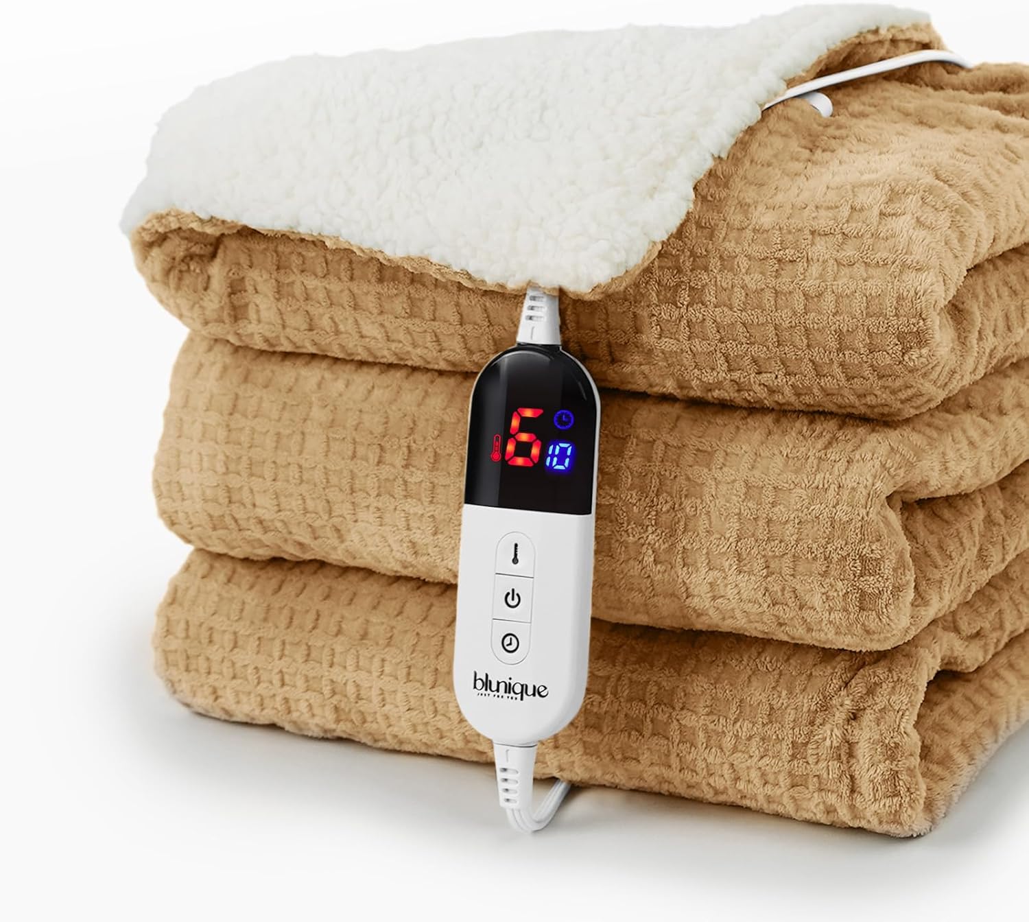 Heated Blanket Electric Blanket Twin Waffle, 62x84 Inches Sherpa Fleece Fast Heating Blanket 6 Heating Levels & 10 Hours Auto Off ETL Certification, Caramel Twin Caramel Twin 62" x 84"