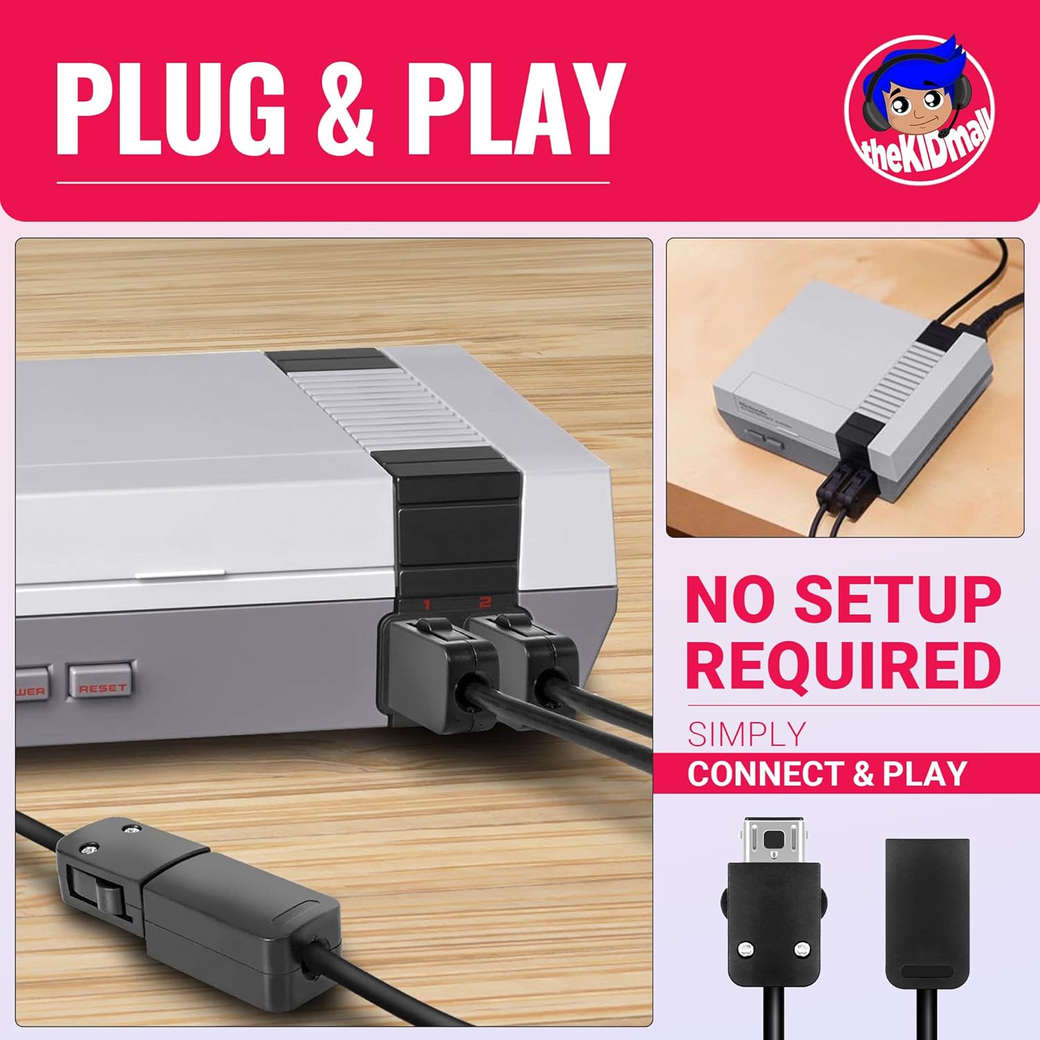 TheKidMall Pack of 2 Controller Extension Cables Compatible with Nintendo NES Classic (Nintendo Entertainment System) - 9ft 8 in (3m) Pack of 2 | Long Extension Cord : Video Games