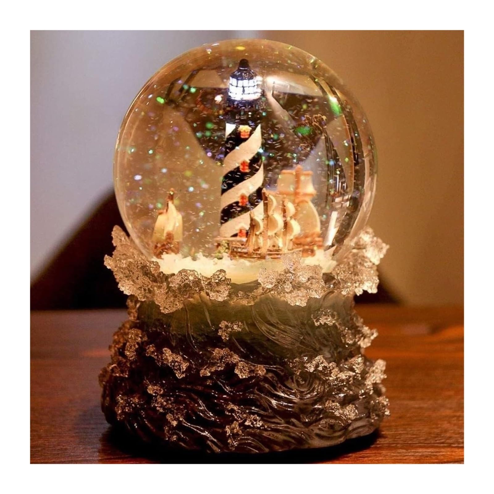 Caja de música Caja de música Caja de música con Forma de Bola de Cristal Pedestal de Vidrio Ondas Grabado Caja de música for Madre Amante Regalo de cumpleaños de Navidad