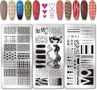 PH PandaHall 3pcs Grids Line Nail Stamping Plates Geometric Texture Nail...