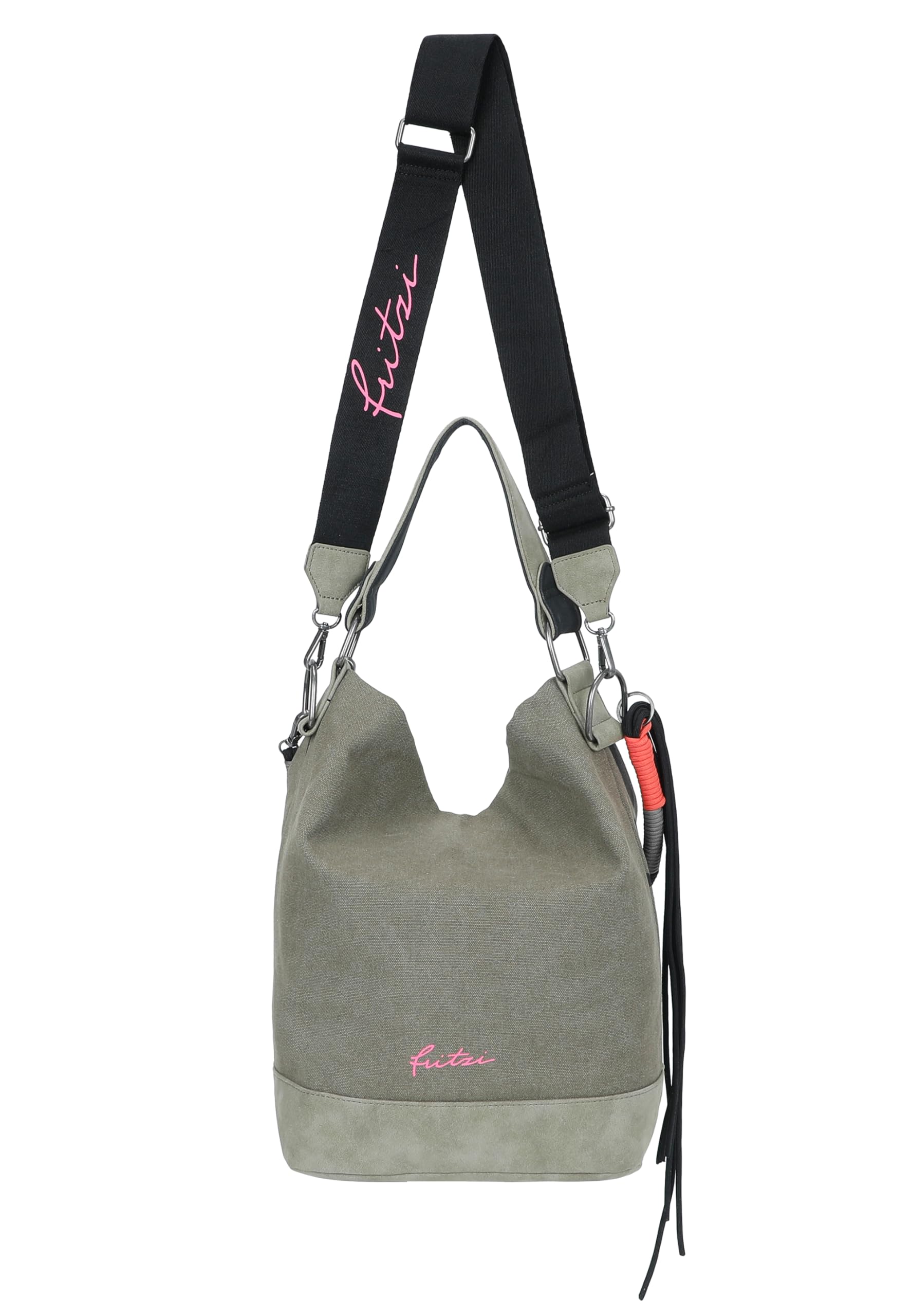 Fritzi Izzy07 Olga Limited Canvas Hobo Damen Schultertasche Handtasche Canvas Magnet Innenfach Leoprint Freizeittasche Alltag Reisen Freizeit Arbeit 37 x 27 x 17 cm, Schwarz