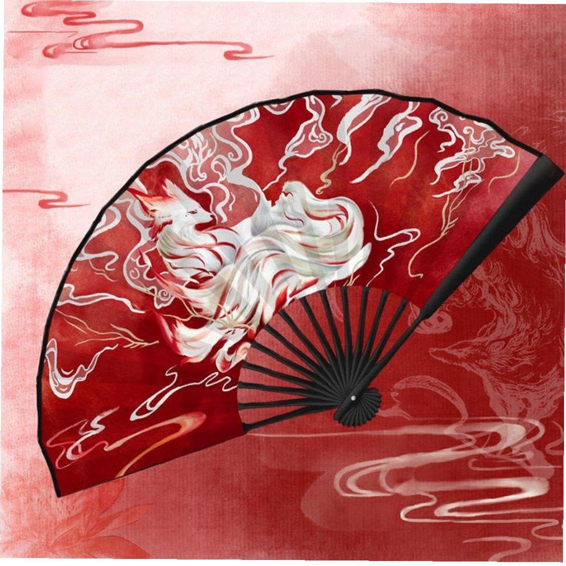 扇子３点×桜×九尾狐 Amazon.co.jp: 扇子 九尾狐 折りたたみ 中国風 手持ち扇子 絹 布 竹