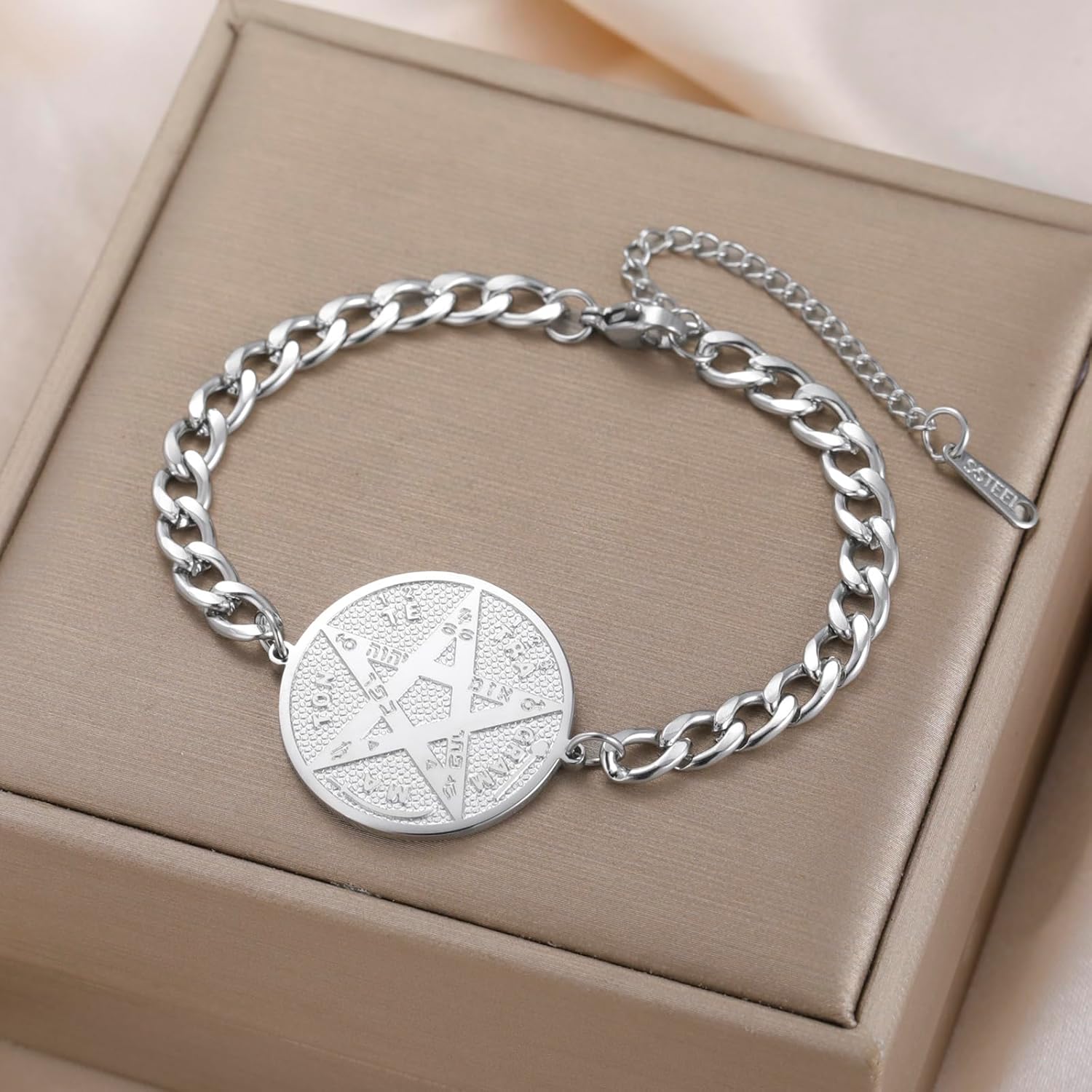 VASSAGO Tetragrammaton Bracelet Stainless Steel Magical Seal Pentagram Pendant Hebrew Name of God Charm Wicca Amulet Jewelry for Men Women - Image 8
