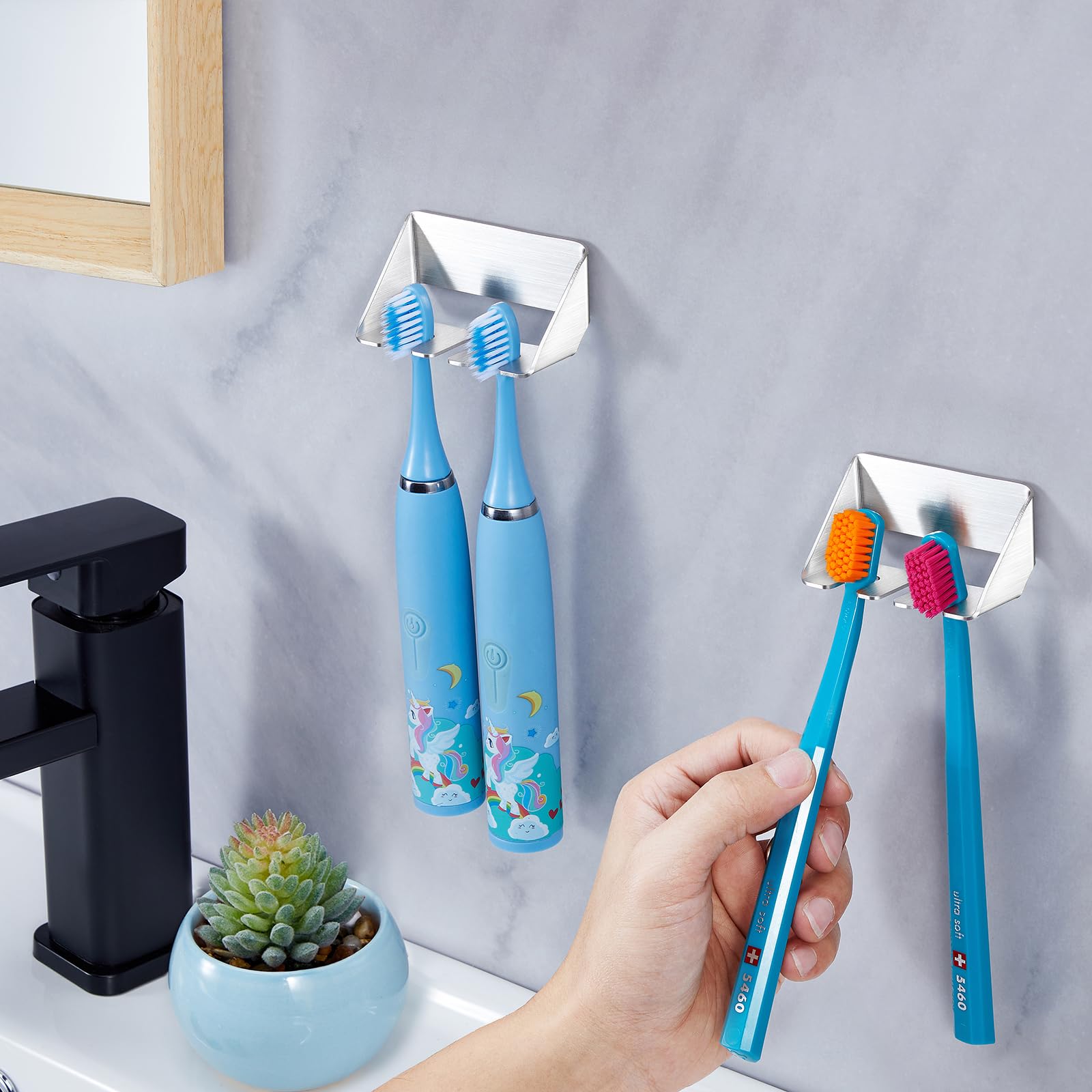 Porta Testine Spazzolino Elettrico In Acciaio Inox - SUS304, Per Muro O Piano, Argento, Adesivo Forte - Foto 2