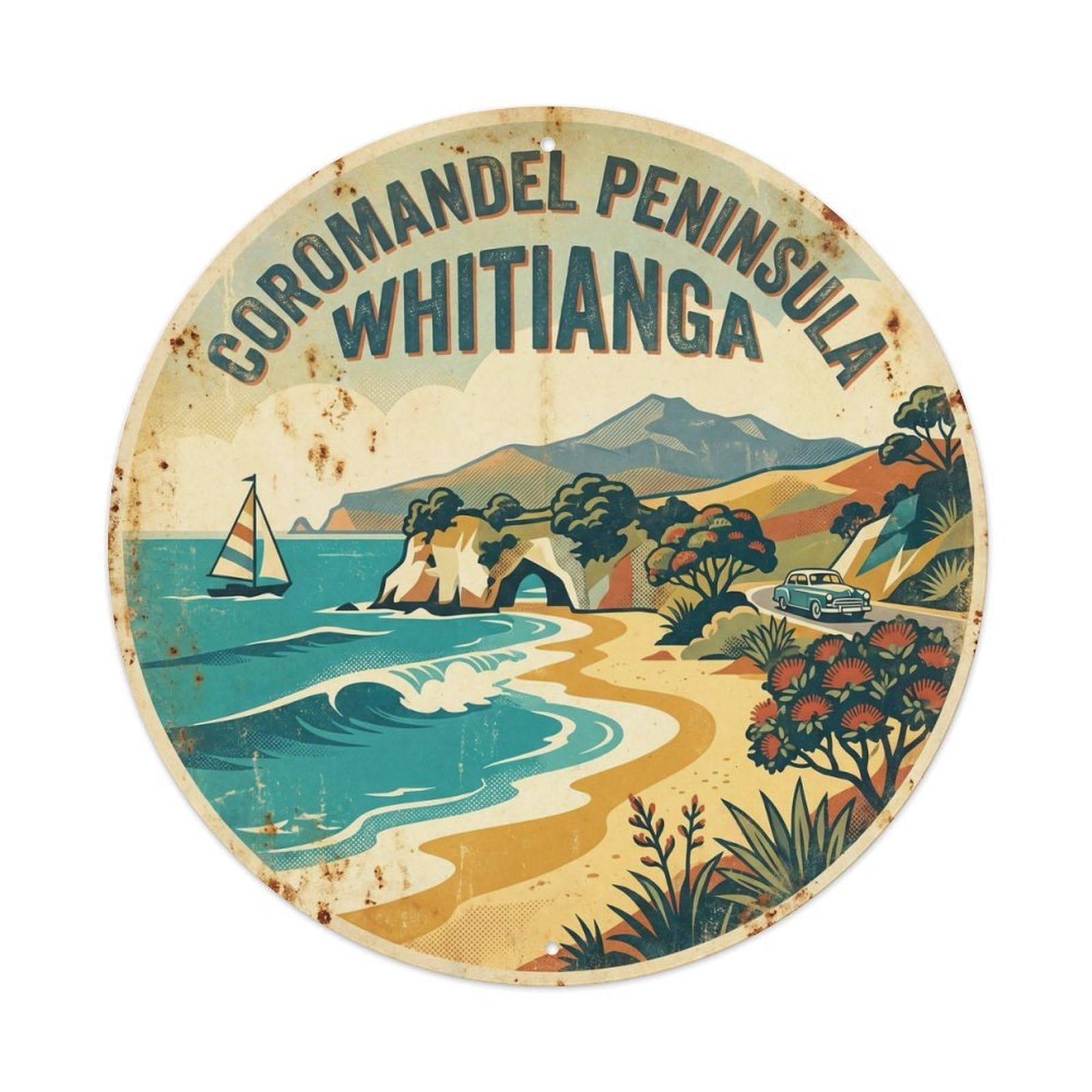 Olyhtr 8X8inch Classic Style Coromandel Peninsula Whitianga Lagoon Travel Wpa Metal Tin Sign