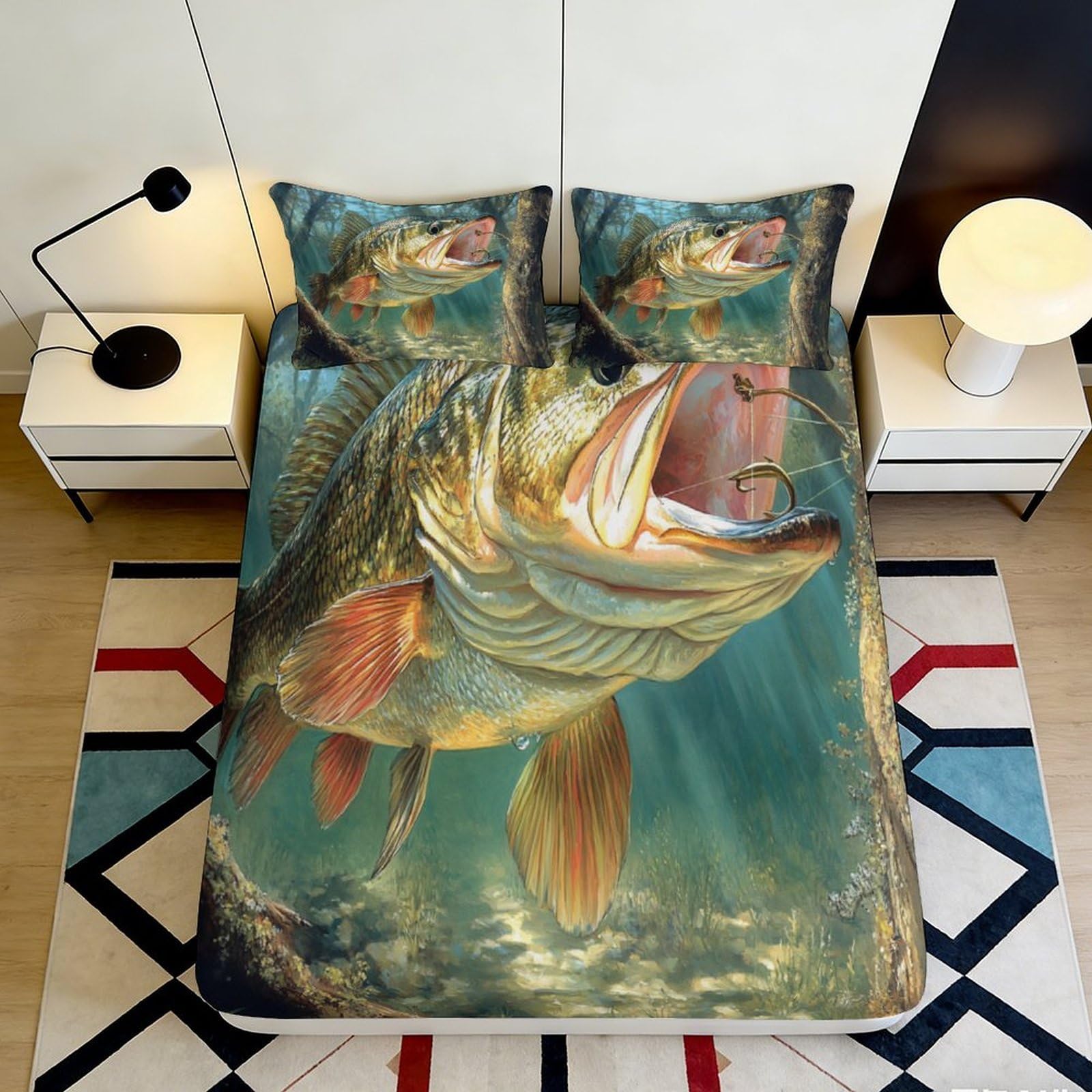 Pnayamiorkfel Style-9 3D Printed Lively Fish Fitted Sheet Microfiber Soft Breathable Underwater Scene Mattress Cover For Bedroom Decor 90X200x25cm